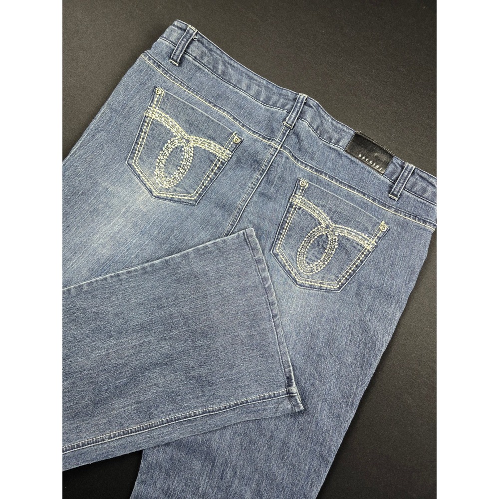 Baccini Womens Bootcut Jeans Size 14 Medium Wash Rhinestone Pocket Stretch Denim